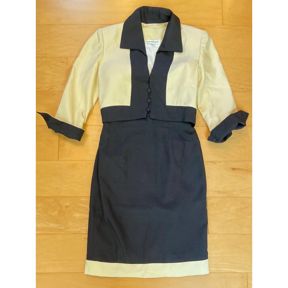 VINTAGE VALUE Nono Maldonado two piece strapless dress yellow and black Size 8